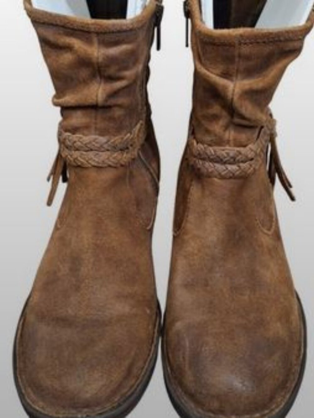 BORN~ Brown Suede Western Slouchy Boots Braided Tassel~Size 8M